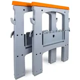 Amazon Basics Sägebock, tragbar, faltbar, rechteckig, 408 kg Kapazität, mit Aufbewahrungshaken, einfach zu bedienen, Grau, Orange, 2er-Pack