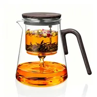 ZENS Magnetische Teekanne, verzauberte Glas-Teekanne mit Teesieb und magnetischem Saugdeckel für schmutzfreie lose Tee-Diffusoren, schwarzer Walnussmuster-Griff, Teeliebhaber-Geschenke