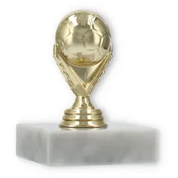 Pokal Kunststofffigur Fußball gold auf weißem Marmorsockel 8,6cm