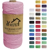 Uiopa Makramee Garn 2mm x 200m, Natürliche Makramee Schnur 3 Stränge Baumwollgarn, Makramee Garn 2mm Farbig für DIY Handwerk Gestrickte Wandbehang Boho Deko (Rosa)