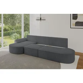 altdecor Eckcouch Cord 5-Sitzer Dunkelgrau