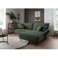 Ecksofa INOSIGN "Amarena L-Form", grün (moosgrün), B:286cm H:96cm T:178cm, 100% Polyester, Sofas, inklusive Armlehnenverstellfunktion, 4x Zierkissen gratis