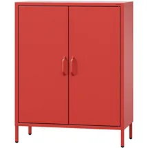 Jan Nowak Sideboard aus Metall, Kommode Glitzernd mit Doppeltür - VITO | Magnetverschluss, Verstellbare Einlegeböden | Highboard Wohnzimmer, Flur, Industriedesign | 80 x 101,5 cm Rot
