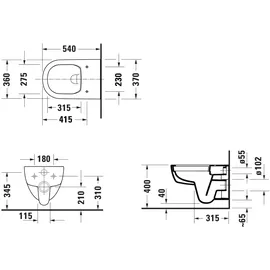Duravit D-Code Wand-WC mit WC-Sitz Weiß hochglanz
