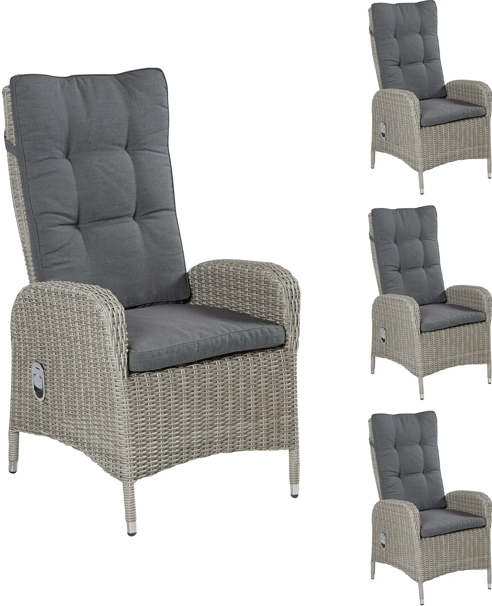 LC Garden »Bilbao« 4er Set Positionsstuhl  Gartenstuhl grau Polyrattan mit Polster