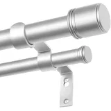 BOLITE Silber Gardinenstange 2 Läufig 167-305 cm, 25 mm Gardinenstange Ausziehbar für Ösenvorhänge, Vorhangstange Doppelläufig mit Halterung und Enden, Gardinenstangen für Schlafzimmer, Wohnzimmer