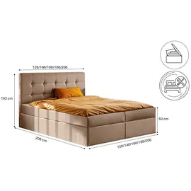 Kaiser Möbel Boxbett, Beige H3, 140x200 cm Schlafzimmer, Betten, Boxspringbetten