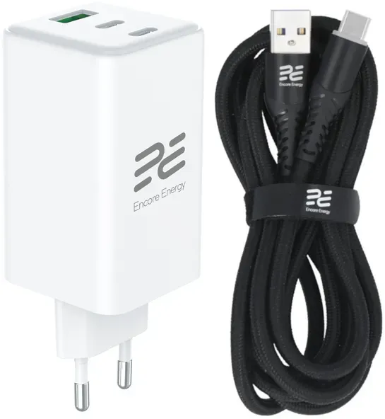Neues Netzladegerät Encore Energy GaN QC PD 1x USB-A 30W 2x USB-C 100W MD-10083Z + USB-A auf USB-C Kabel 2m