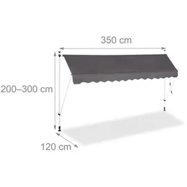 Relaxdays Klemmmarkise 350 x 120 cm grau