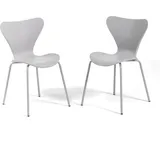 RATTATAN Set aus 2 Innenstühlen aus Polypropylen, Metallbeine mit Holzoptik, stapelbar, ideal für Bar, Restaurant oder Küche – Nina – grau