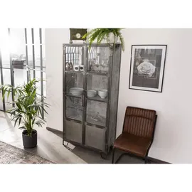 Massivmoebel24 Vitrine Mango 90 x 40 x 190 cm Grau