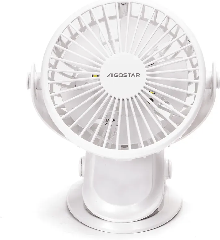 Aigostar USB-Transportventilator – Sanfter, leiser Luftstrom, verstellbare Kühleinstellungen, integriertes Nachtlicht, wiederaufladbarer Mini-Ventilator für die Sommerhitze & den Nachttisch