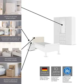 Rauch Schlafzimmer-Set RAUCH "Komplettschlafzimmer Schlafzimmer EVELYN", weiß (alpinweiß), Bett 100x200cm + ohne Matratze, B/H: 100cm x 200cm, Bett 100x200cm, Holzwerkstoff, Schlafzimmermöbel-Sets, Schrank und Bett in 2 Breiten, Nachttisch 2 Schubladen MADE IN