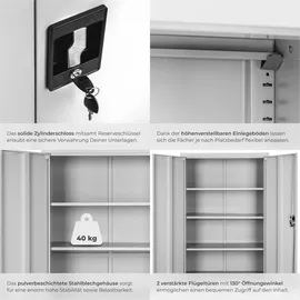 Tectake Büroschrank Stahl 140 x 90 x 40 cm grau abschließbar