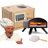 Bertello Outdoor Pizzaofen Schwarz + Pizzaschieber Combo Holzfeuer Tragbarer Ziegelofen - Tragbarer Pizzamaker Bekannt aus dem Shark Tank