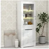 STILVORA Vitrine mit Glasboden,Aufbewahrungsschrank Standvitrine mit LED-Beleuchtung (Aktenschrank Standvitrine Aufbewahrungsschrank, mit Regalen Vitrinenschrank Küchenschrank Bücherschrank) für Küche Wohnzimmer Büro Esszimmer Grau weiß