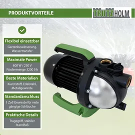 Trutzholm Gartenpumpe Edelstahl 800 W 3200 l/h Förderhöhe 44 m