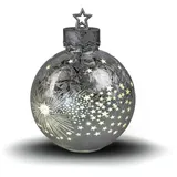 Formano Deko-Kugel Silber- Frosty 30cm mit LED Licht Timer Beleuchtete Glaskugel - Weihnachtsdekoration Tisch Regal Deko-Kugel 6h/18h Timer Weihnachtskugel zum Stellen