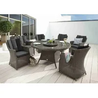 Destiny »LUNA«, 6 Sessel, 1x Tisch, 1x Drehteller, inkl. Auflagen), Aluminium, Polyrattan grau