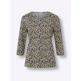 Classic Basics 3/4-Arm-Shirt CLASSIC BASICS "3/4-Arm-Shirt", Damen, Gr. 42, bunt (marine, ocker, bedruckt), 100% Baumwolle, geblümt, gemustert, mehrfarbig, Rundhals, Shirts 3/4-Arm-Shirt