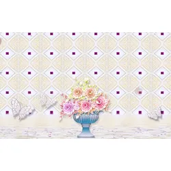 Fototapete PAPERMOON "Abstrakt mit Blumen", bunt, B:3,50m L:2,60m, Vlies, Tapeten