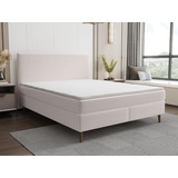 Boxspringbett komplett mit Bett-Kopfteil + Lattenrost + Matratze + Topper - 160 x 200 cm - Cord - Beige - NARA von YSMÉE - Beige