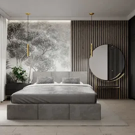 Muralo Polsterbett Stoffbett Bett mit Bettkaste Container Doppelbett für Schlafzimmer - 120 cm x 200 cm - grau