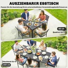 Outsunny Gartentisch Ausziehbar 80-160 x 80 x 75 cm Schwarz/Grau