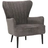 Mendler Lounge-Sessel HWC-K37, Cocktail-/Ohrensessel Polsterstuhl Retro Vintage Stoff Chenille (500g/m2) dunkelgrau
