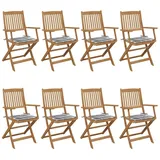vidaXL Klappbare Gartenstühle 8 Stk. mit Kissen Massivholz Akazie