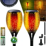 Kesser - Gartenfackel Solar Set Solarleuchten Flamme mit Wandhalterung + Erdspieß Licht-Sensor Wetterfest Garten Solarleuchte Fackel Lichter led