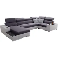 All4All Ecksofa mit Schlaffunktion Passe 335 cm x 205 cm - Wohnlandschaft U-Form - Schlafsofa mit Bettkasten - XXL Sofa - Groß - Gewebe mit Kunstleder -Grau/Weiß - Linke Seite 26