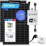 800 Watt Balkonkraftwerk - Hoymiles Balkonkraftwerk Set mit 2x Solarpanel 415w I Hoymiles hms-800w-2t wifi I 3m Schuko I Balkonkraftwerk 800 Watt Wechselrichter I Photovoltaik Komplettanlage