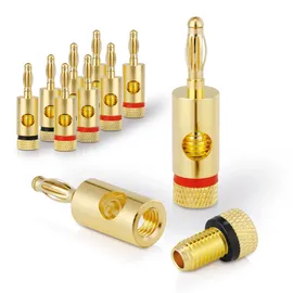 Sonero Bananenstecker Premium (8er-Set) für alle Lautsprecherkabel mit einem Durchmesser von max. 6mm2, 4 Stück mit Farbcodierung (4x rot, 4x schwarz), 24k vergoldet