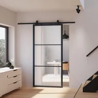 inova Glas-Schiebetür Komplettset satiniert 1025x2200mm Industriestil schwarz offene Laufschiene beidseitiger Softclose
