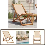 Strandstuhl Klappbar Beige Massivholz Eukalyptus und Stoff - Holzsessel - Gartenstuhl - Lounge Chair - Liegesessel - Outdoor Möbel
