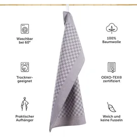 Blumtal 5er Set - Hochwertiges Handtücher Set, 100% Baumwolle, 50x70 cm, grau kariert, ® - geschirrtücher Baumwolle - Grau