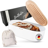 Vezato Brotbox – Nachhaltiger Brotkasten für lange Frische – Extra großer Brotkorb mit Bambusdeckel & Schneidebrett – Nachhaltiger Brotbehälter inkl. Brotsack