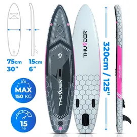 Thunder Mossa SUP Board 320 x 75 x 15 cm Grau/Weiß/Rosa