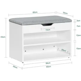 SoBuy Schuhbank 60 x 43 x 30 cm grau / grau
