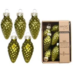 12 Christbaumschmuck Zapfen 4,5cm Glas Christbaumkugeln matt & glänzend kleine Weihnachtskugeln Weihnachten Weihnachtsbaumschmuck Deko Olivgrün
