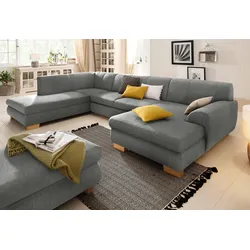 Wohnlandschaft HOME AFFAIRE "Nika U-Form", silber, B:347cm H:78cm T:84cm, Struktur fein (100% Polyester), MELROSE/Struktur (100% Polyeter/ 85%Polyester, 15% Polyacryl), Sofas, Wohnlandschaft, MELROSE/Struktur oder Struktur fein, Topseller