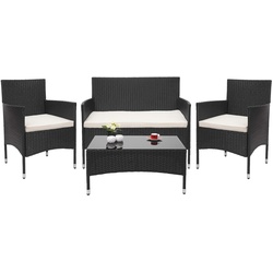 Poly-Rattan Garnitur MCW-F55, Balkon-/Garten-/Lounge-Set Sofa Sitzgruppe ~ schwarz, Kissen creme