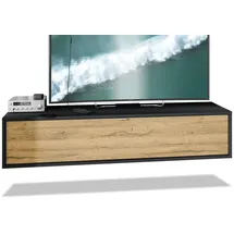 Vladon Lana Lowboard 140 x 29 x 37 cm Schwarz matt/Eiche MDF/Spanplatte