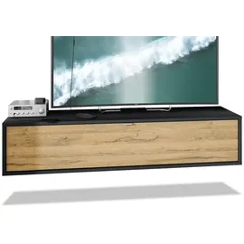 Vladon Lana Lowboard 140 x 29 x 37 cm Schwarz matt/Eiche MDF/Spanplatte