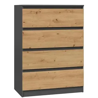 CDF Kommode Malwa M4 | Farbe: Anthrazit - Eiche Artisan | Schrank für Dokumente, Kleinigkeiten | Ideal für Wohnzimmer, Schlafzimmer, Kinderzimmer, Jugendzimmer und Büro | 4 geräumige Schubladen