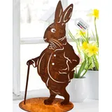 Terma Stahldesign Edelrost Osterhase Mann XXL 50cm mit Bodenplatte Handmade Germany, tolle gartendeko aus Rost-Metall, deko rostoptik, Rostfiguren Tiere, rostfiguren Garten, Rostdeko