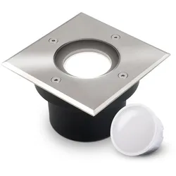 LED Bodeneinbaustrahler flach eckig Edelstahl 230V IP67 - Leuchtmittel: 5W 4000K...
