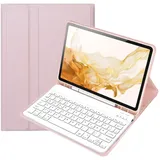HLTOOP Tastatur Hülle für Samsung Galaxy Tab S10 Lite/S10 FE/S9 FE/Tab S9/S8/S7 10.9 Zoll/11 Zoll 2025/2023/2022/2020, QWERTZ TastaturHülle mit Stift Halter Wireless Abnehmbare Tastatur,Rosa