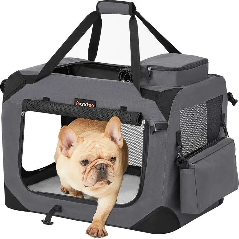 Euziel Faltbare Hundetransportbox - 60 x 42 x 42 cm - Grau
